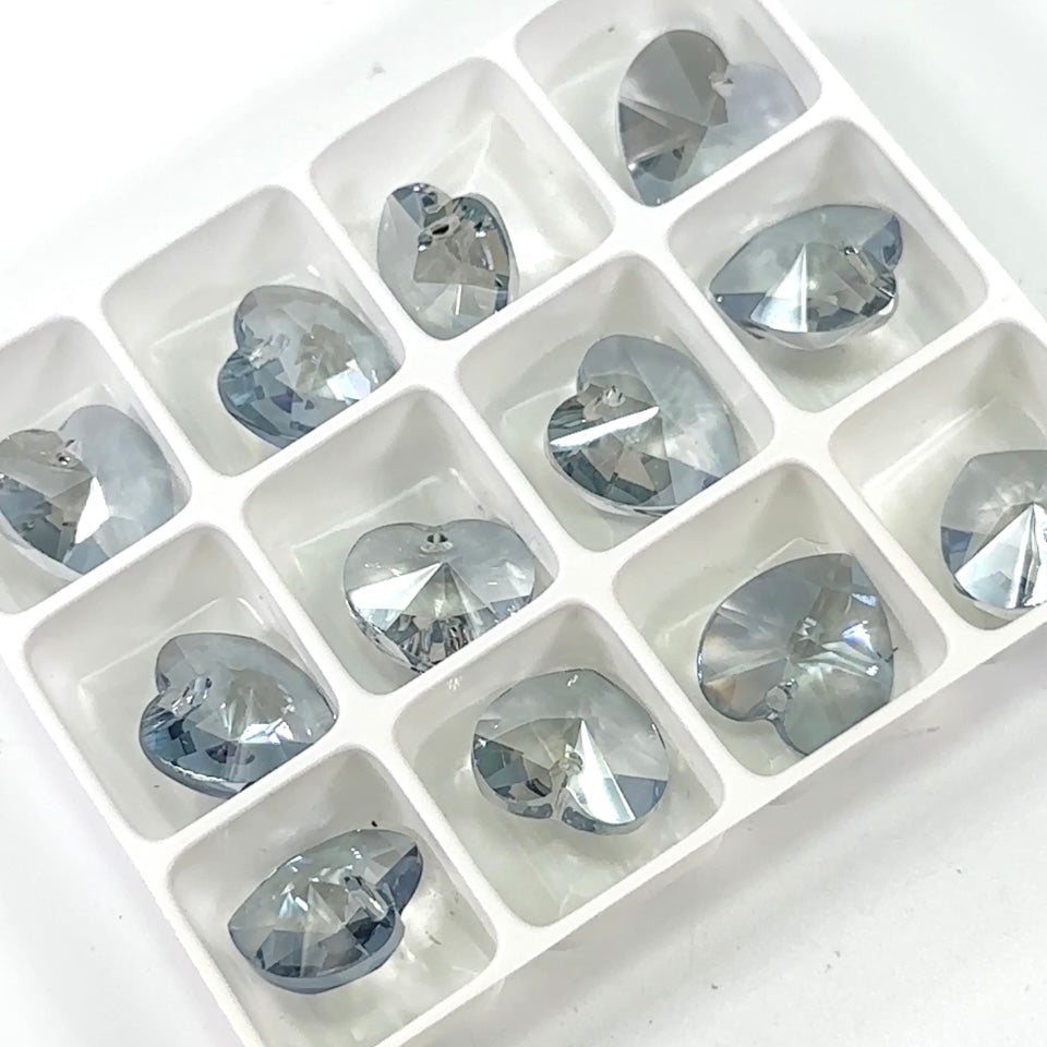Crystal Lagoon Preciosa Genuine Czech Crystals 1-Hole Top Drilled Heart Pendants 14mm 6pcs J141