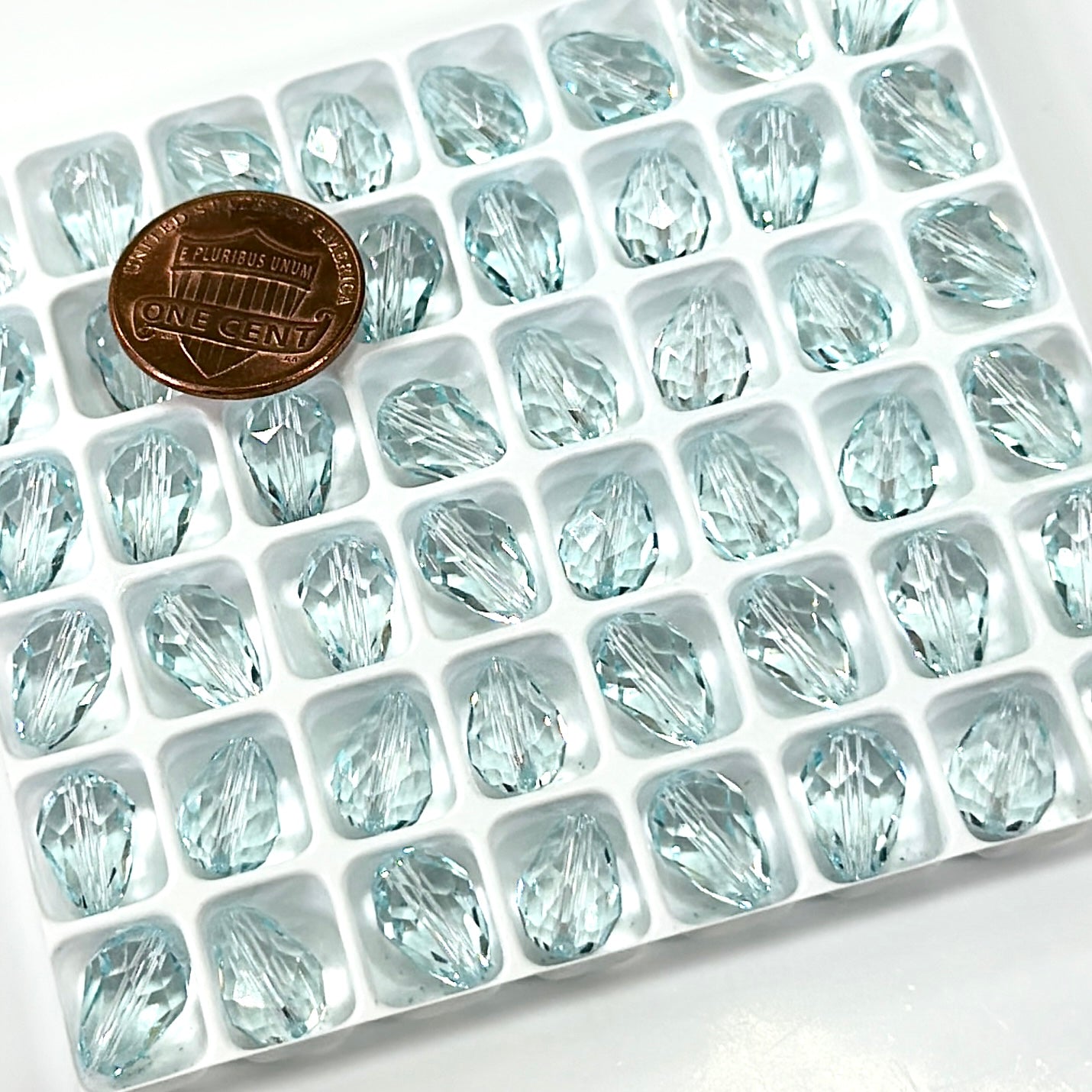 Crystal Light Blue Preciosa Czech Machine Cut Pear Crystal Beads tear drop shape in size 10.5x7mm 12 pieces J146