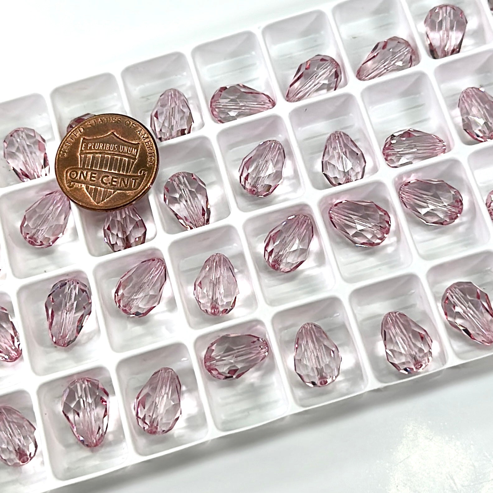 Crystal Light Pink Preciosa Czech Machine Cut Pear Crystal Beads tear drop shape in size 12x8mm 12 pieces J147