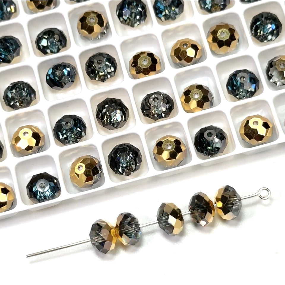 Crystal Aurum Half coated, Czech Machine Cut Bellatrix Crystal Beads, Preciosa 451-19-002, 6mm, 8mm, 12mm, gold and clear spacer beads, #5040 Briolette cut