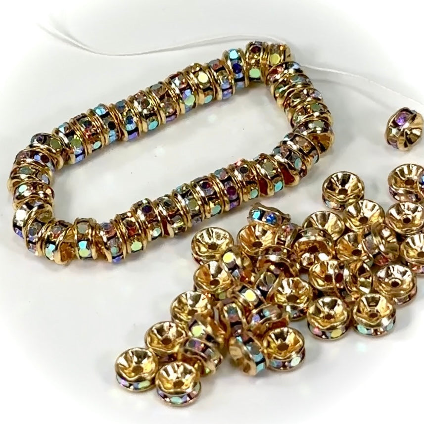 Gold w/ Crystal AB Rhinestone Rondelle Spacer Beads 6mm (Sku 6029) Czech Glass Beads by GR8BEADS - The Bead Obsession
