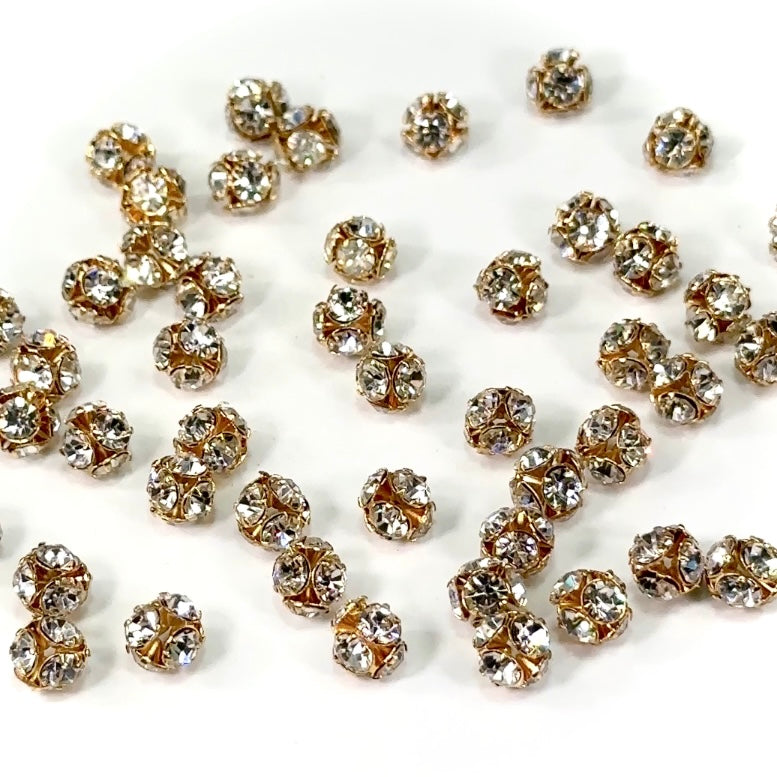 Swarovski Rhinestone Bead Balls Crystal Clear Gold Plated sizes 6mm J297