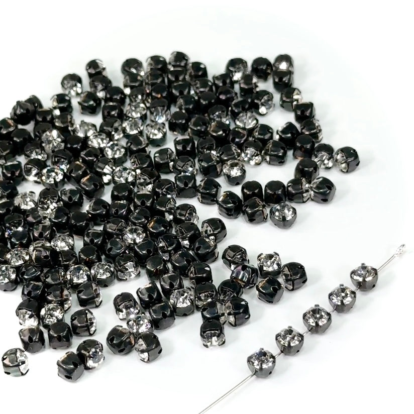 Crystal clear Preciosa Genuine Czech Chaton Montees Poined Back MC Chatons in Settings Black Plated SewOn Rhinestones in sizes ss20 36pcs