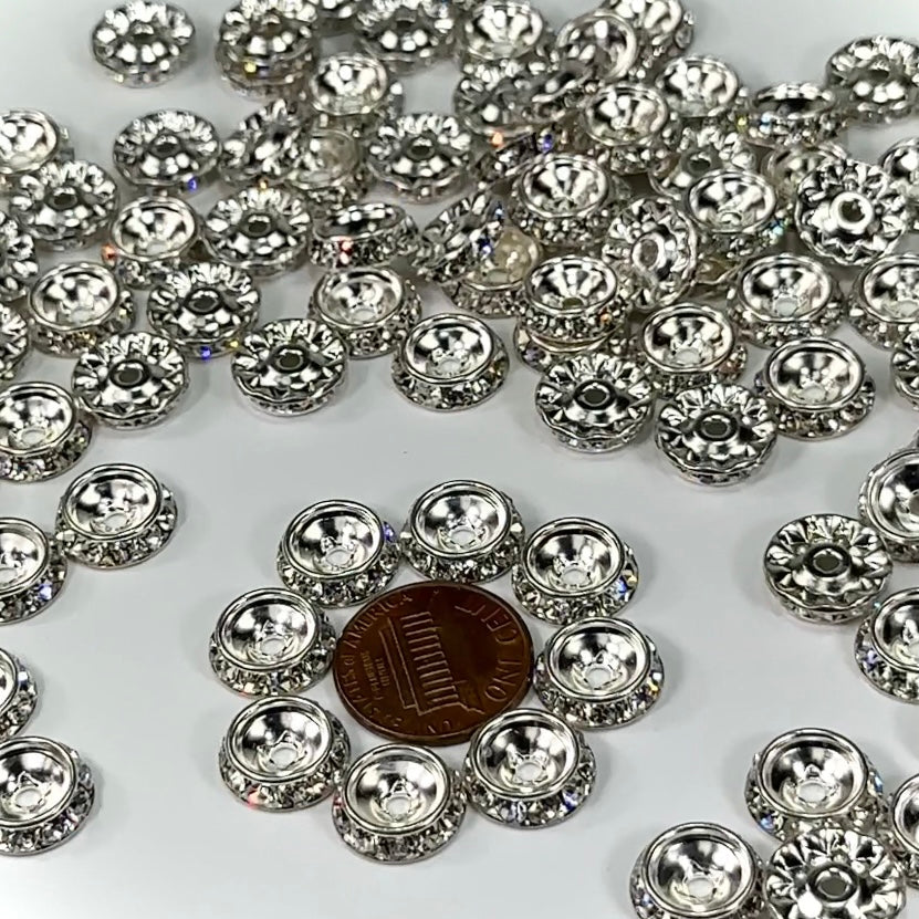 Crystal clear Preciosa Genuine Czech Deep Shrag Slant Rhinestone Rondelles Silver Plated in size 12mm 12pcs J310