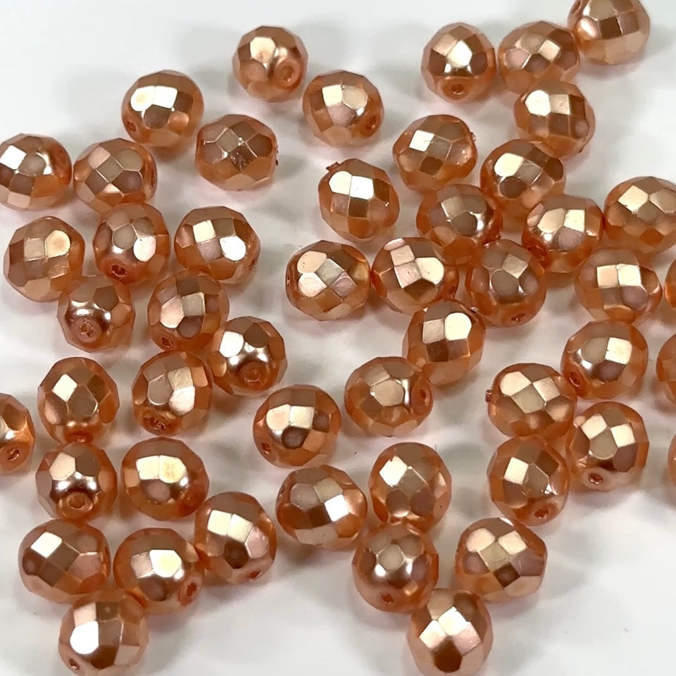 Light Pink Faceted Pearl Czech Fire Polished Round Faceted Glass Beads 6mm 8mm
