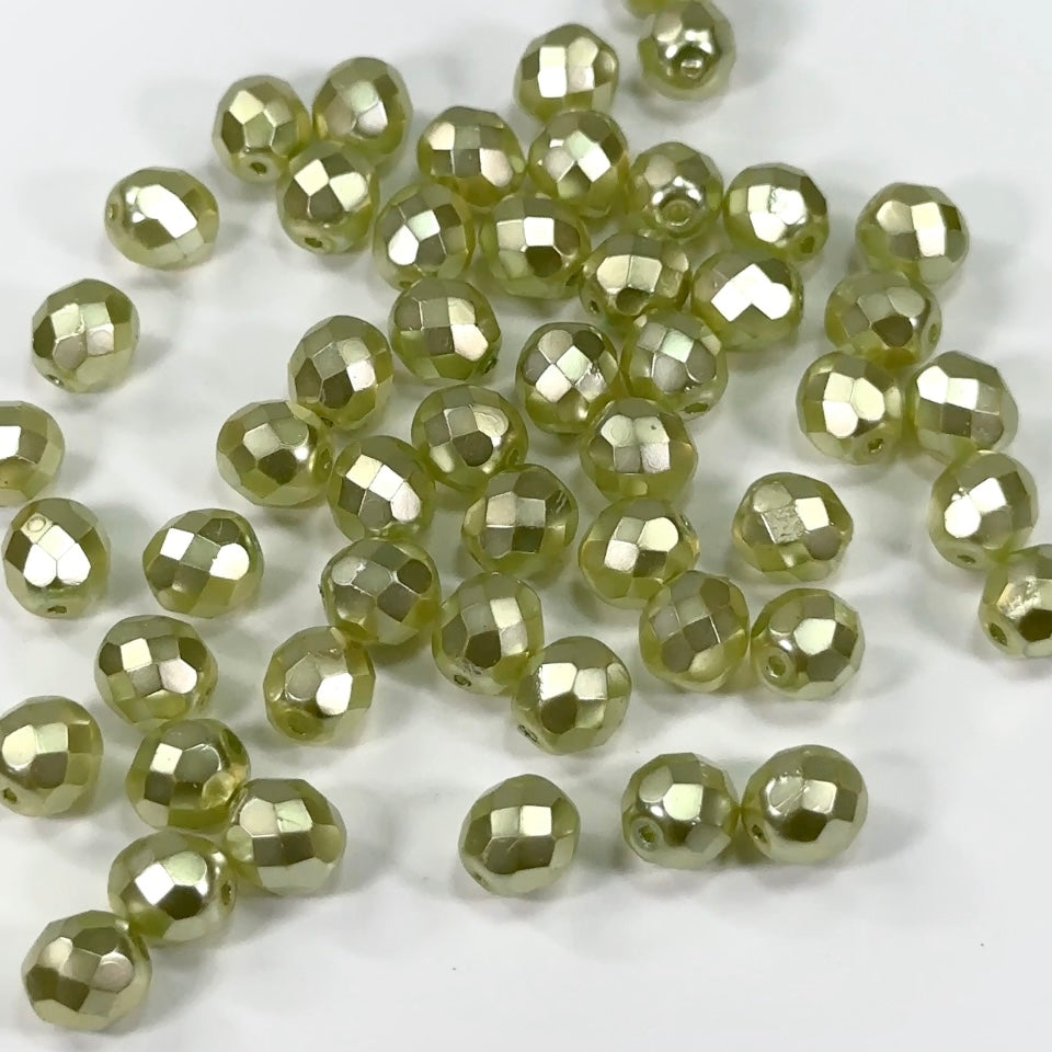 Light Green Faceted Pearl Czech Fire Polished Round Faceted Glass Beads 6mm 8mm
