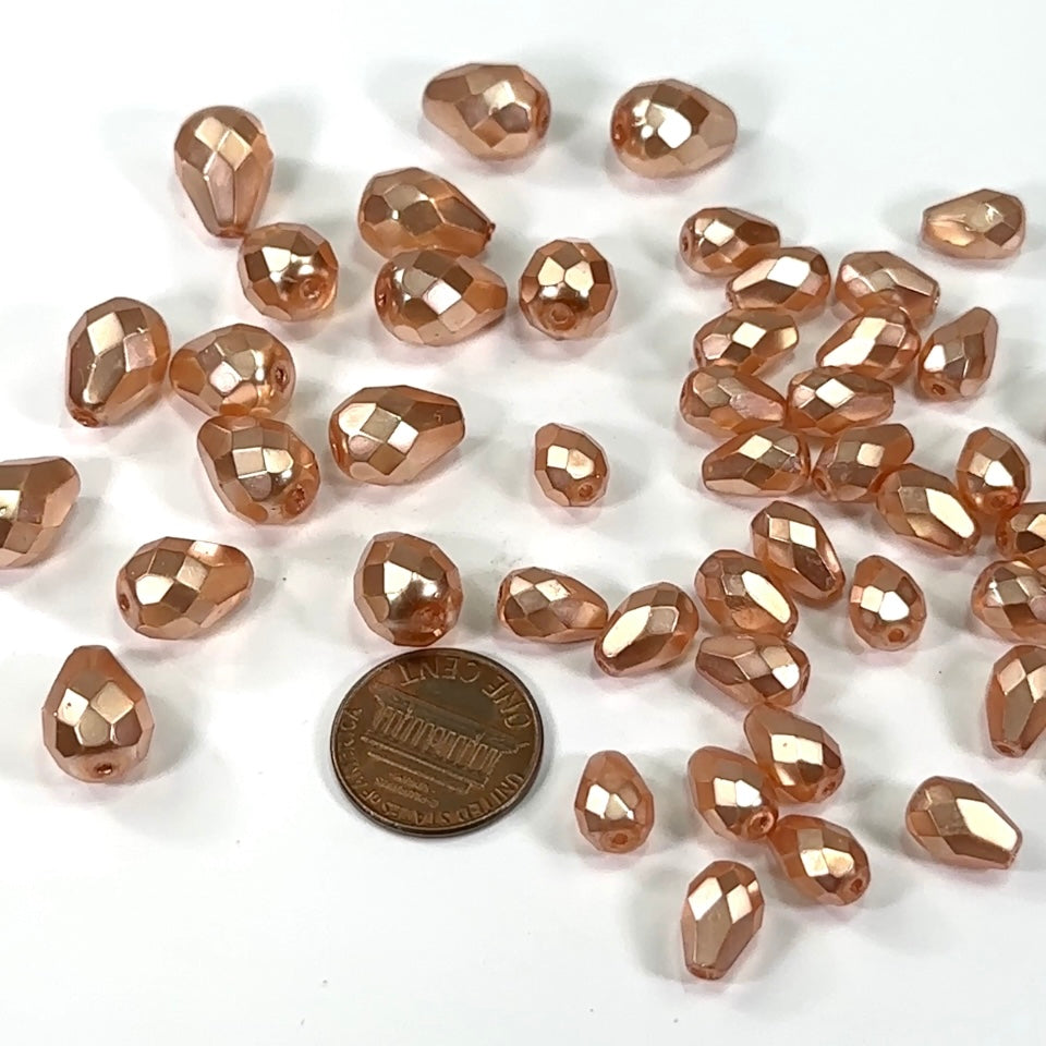 Light Pink Faceted Pearl Czech Fire Polished Pear Shaped Faceted Glass Beads 10x7mm 13x10mm