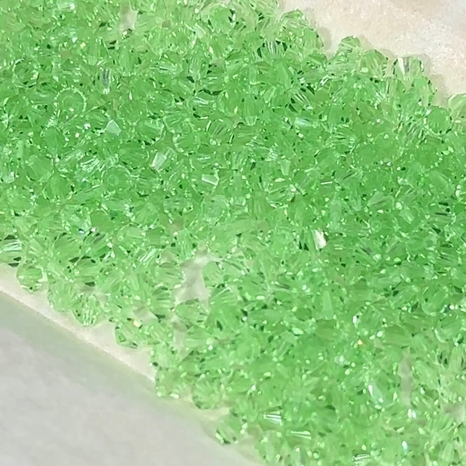 Chrysolite, Czech Glass Beads, Machine Cut Bicones (MC Rondell, Diamond Shape), pale green crystals