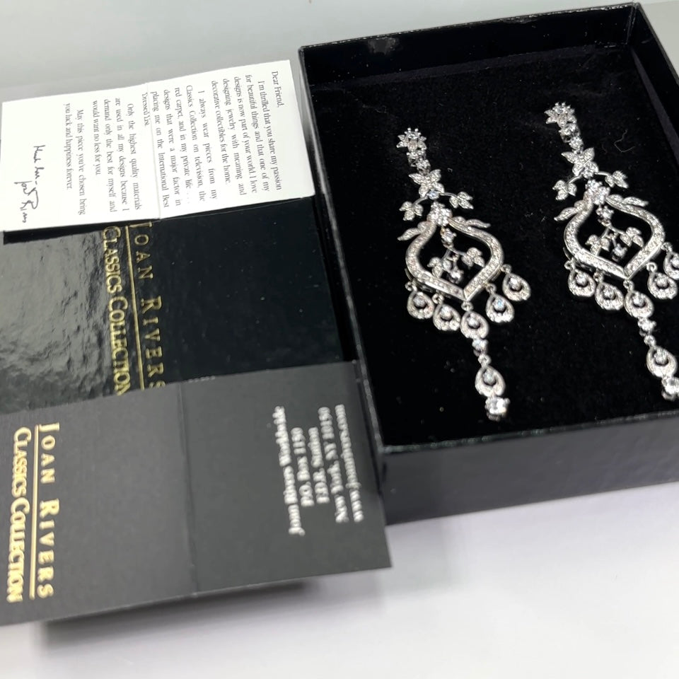 Joan Rivers Classics Large Dangle CZ Crystals Silver Plated Earrings MINT J336