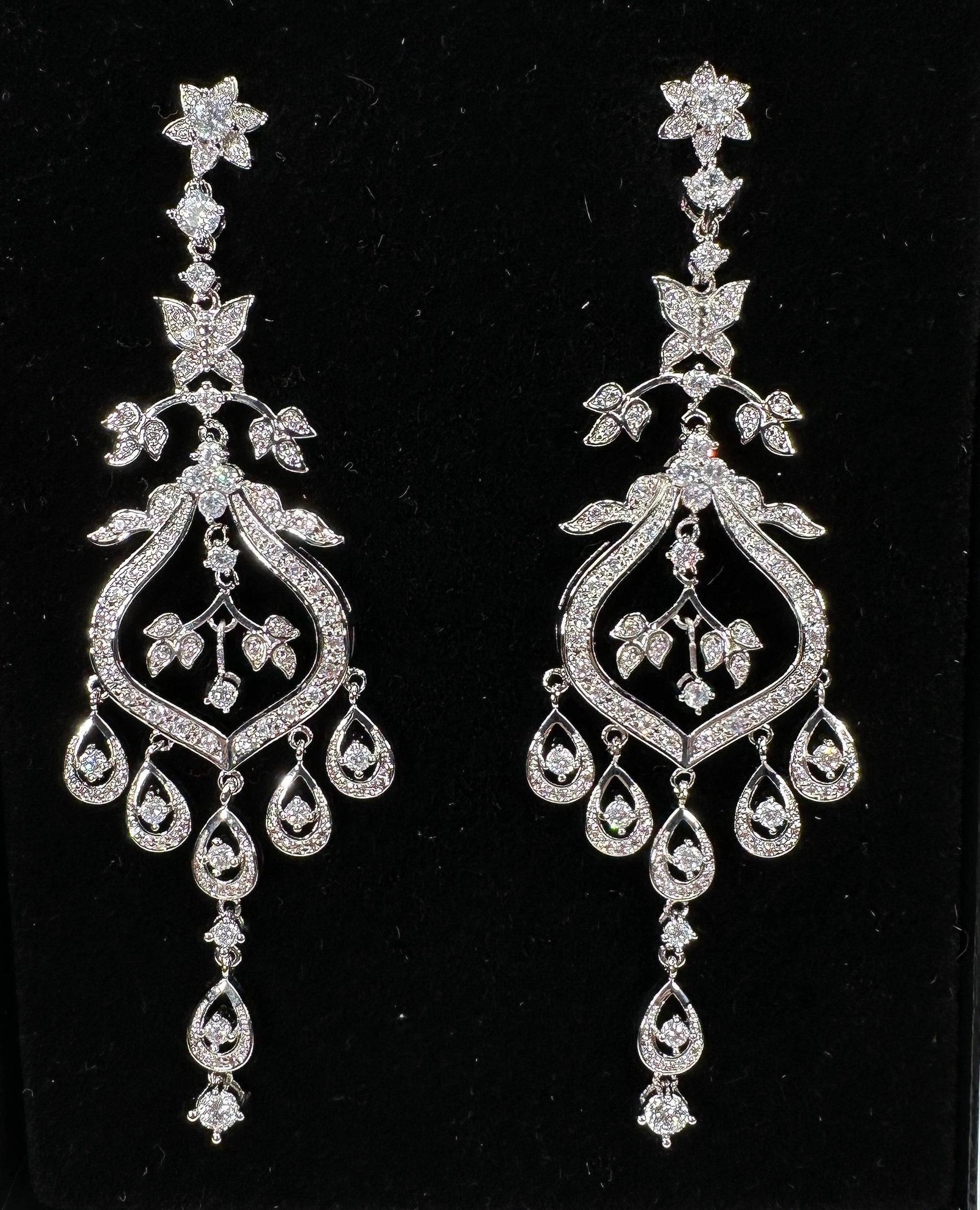 Joan Rivers Classics Large Dangle CZ Crystals Silver Plated Earrings MINT J336