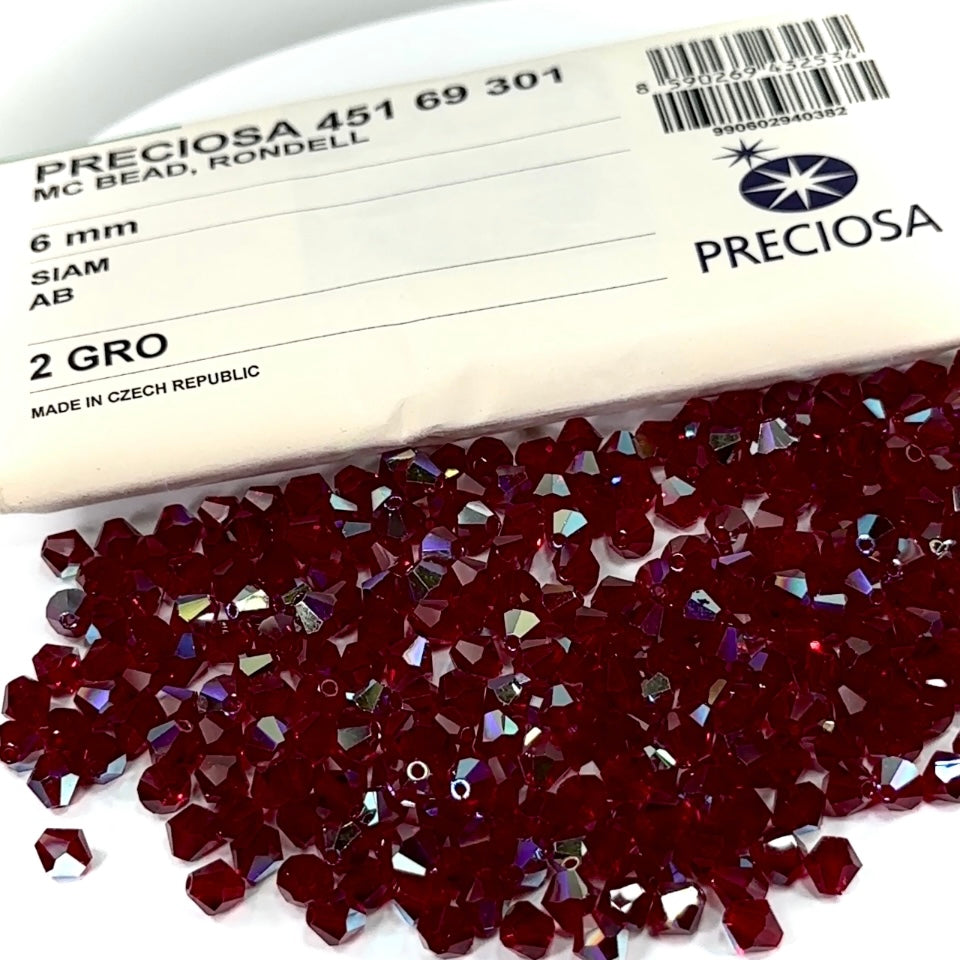 Siam AB Czech Glass Beads Machine Cut Bicones (MC Rondell Diamond Shape) red crystals coated with Aurora Boreale 3mm 4mm 6mm