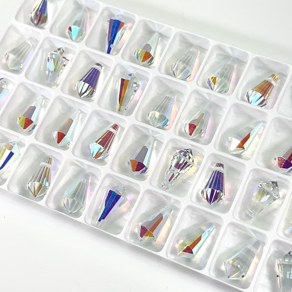 Crystal AB Preciosa Genuine Czech Crystals Straight Cut Drop Top Drilled Pendants Art#181 size 7.5x15mm 12pcs J384