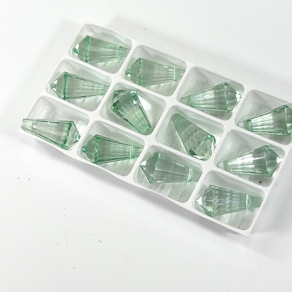 Crystal Light Green coated Preciosa Genuine Czech Crystals Straight Cut Drop Top Drilled Pendants Art#181 size 9x18mm 6pcs J395