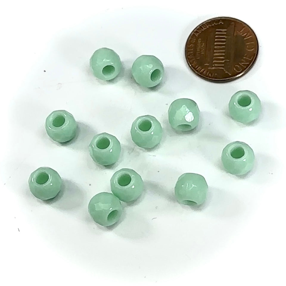 Czech Glass LARGE HOLE Faceted Fire Polished Beads 8mm (8x6.5mm) Green Turquoise Opaque 12 pieces J435