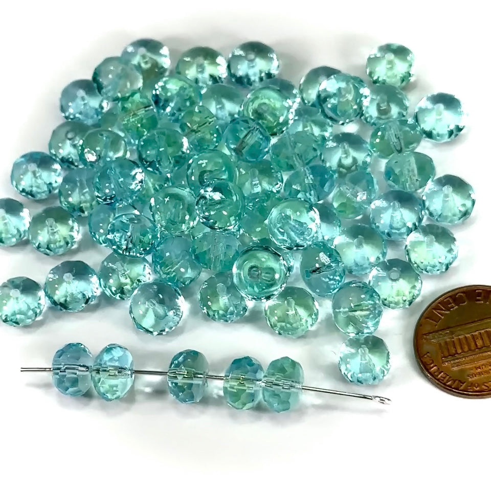 Czech Faceted Glass Doughnut Shaped Fire Polished Rondelle Spacer Beads 9mm Blue Peacock tire/donut beads 22pcs J481