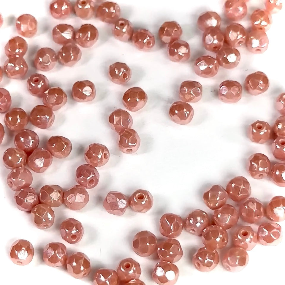 Rose Hematite Opaque Czech Fire Polished Round Faceted Glass Beads 4mm 100pcs J540
