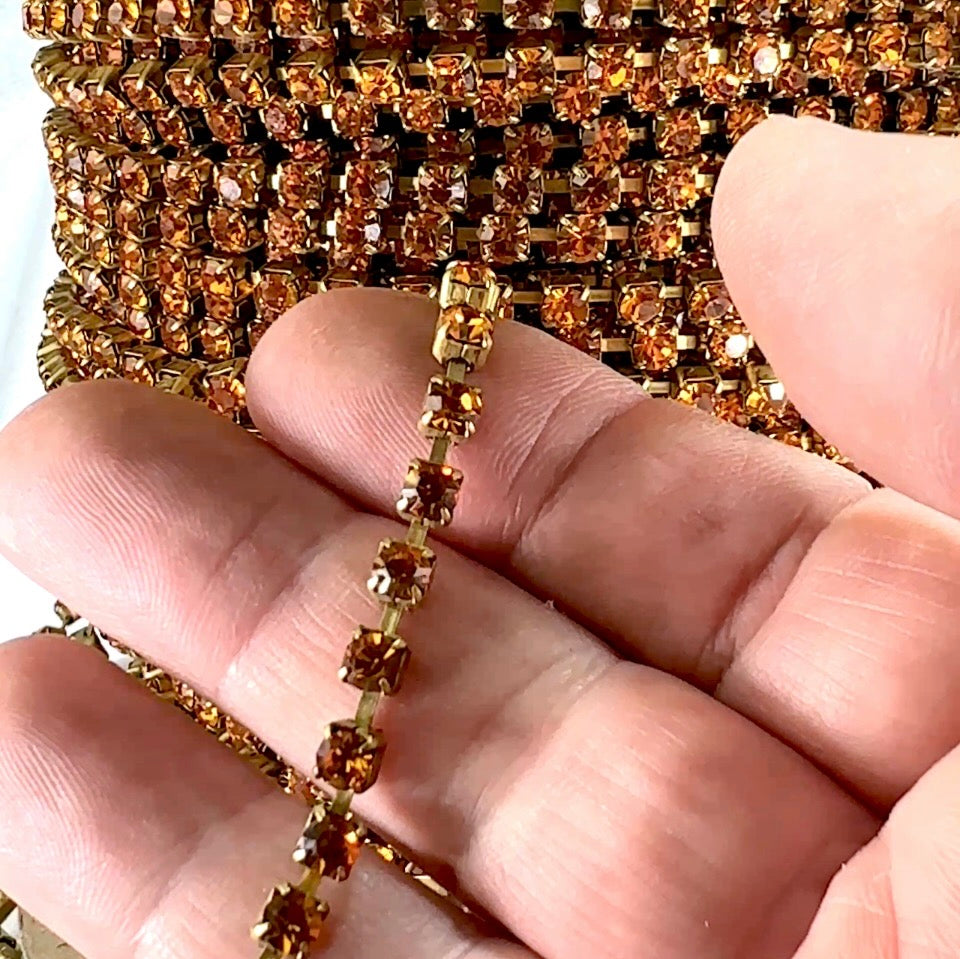 3 feet Swarovski Rhinestone Chain ss17 Topaz Raw Brass J550