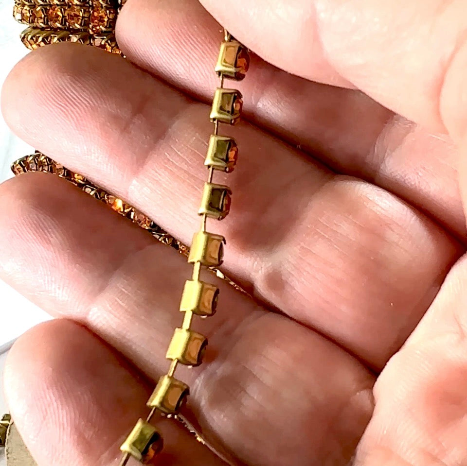 3 feet Swarovski Rhinestone Chain ss17 Topaz Raw Brass J550