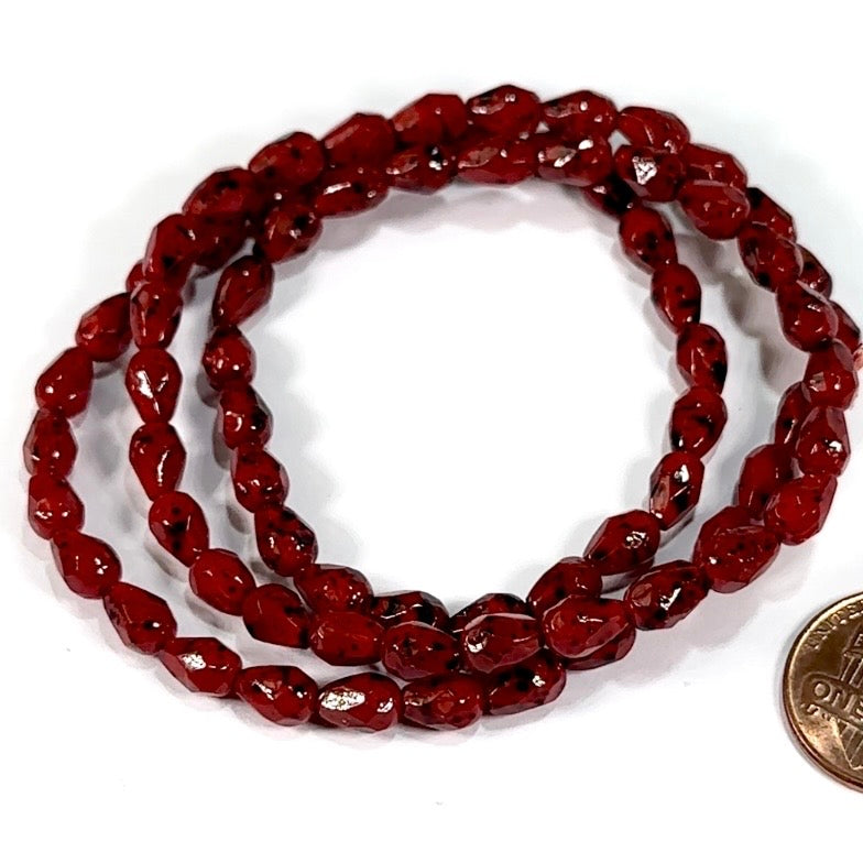Czech Glass Pear Shaped Fire Polished Beads 7x5mm Dark Red Terracotta Lacquered Tear Drops, 75 pieces, J552I