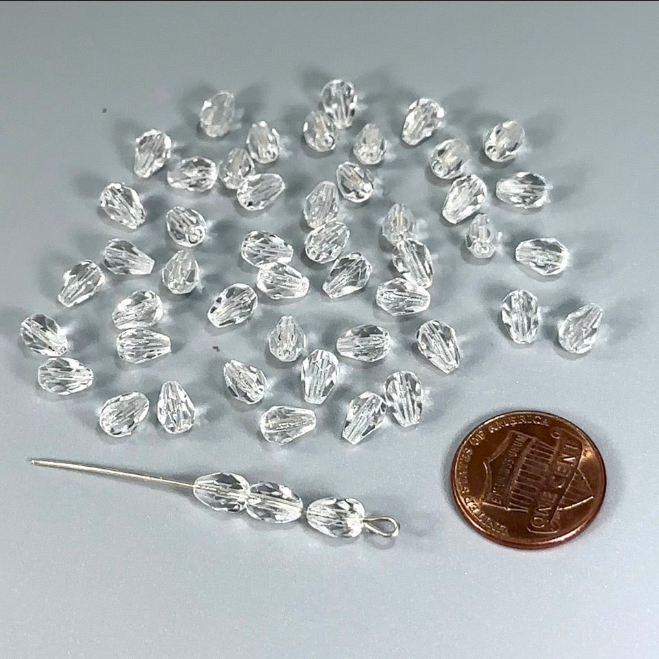 Czech Glass Pear Shaped Fire Polished Beads 7x5mm clear Crystal Tear Drops, 50 pieces, J552L