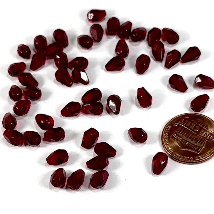 Czech Glass Pear Shaped Fire Polished Beads 7x5mm Garnet dark red Tear Drops, 50 pieces, J552M