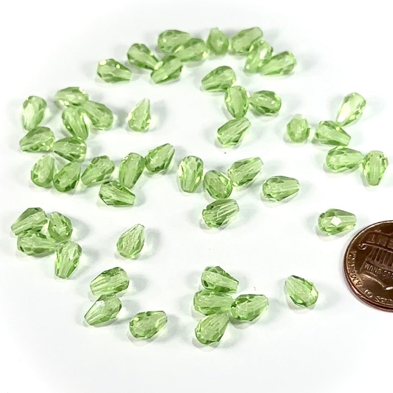 Czech Glass Pear Shaped Fire Polished Beads 7x5mm Peridot Tear Drops, 50 pieces, J552W
