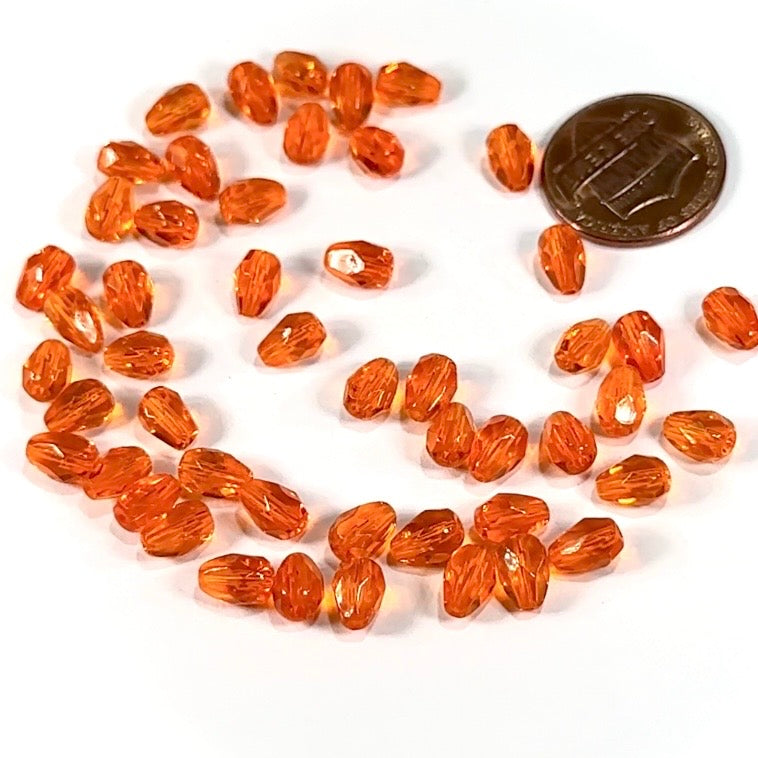 Czech Glass Pear Shaped Fire Polished Beads 7x5mm Hyacinth orange Tear Drops, 50 pieces, J553A