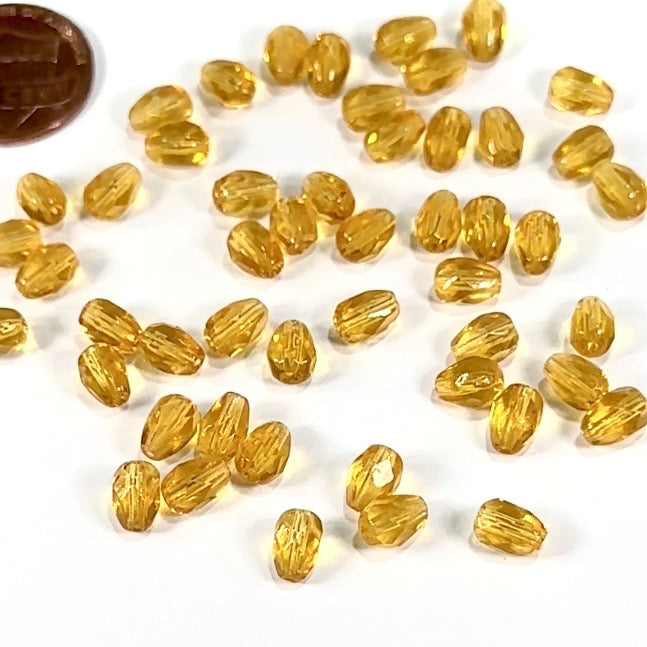 Czech Glass Pear Shaped Fire Polished Beads 7x5mm Topaz Tear Drops, 50 pieces, J553D
