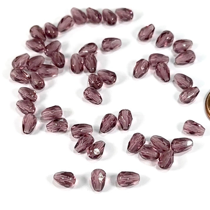 Czech Glass Pear Shaped Fire Polished Beads 7x5mm Amethyst purple Tear Drops, 50 pieces, J553F