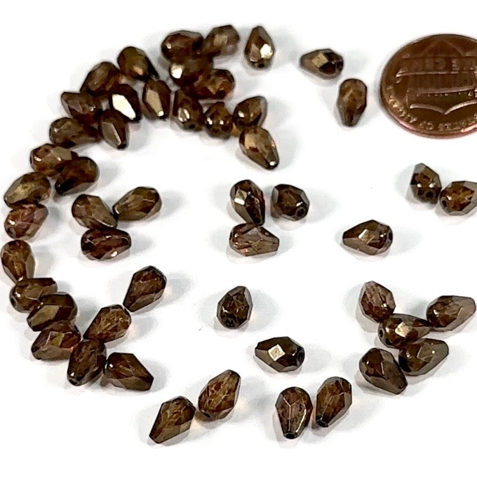 Czech Glass Pear Shaped Fire Polished Beads 7x5mm Senegal Luster Tear Drops, 50 pieces, J553J