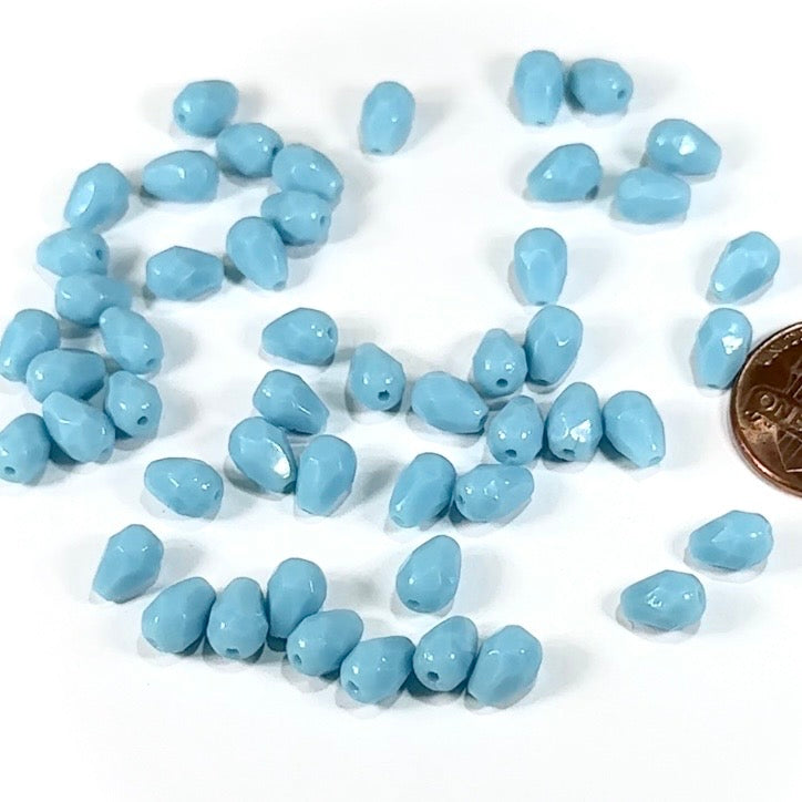 Czech Glass Pear Shaped Fire Polished Beads 7x5mm Blue Turquoise Tear Drops, 50 pieces, J553L