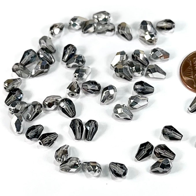 Czech Glass Pear Shaped Fire Polished Beads 7x5mm Crystal Heliotrope Tear Drops, 50 pieces, J553N