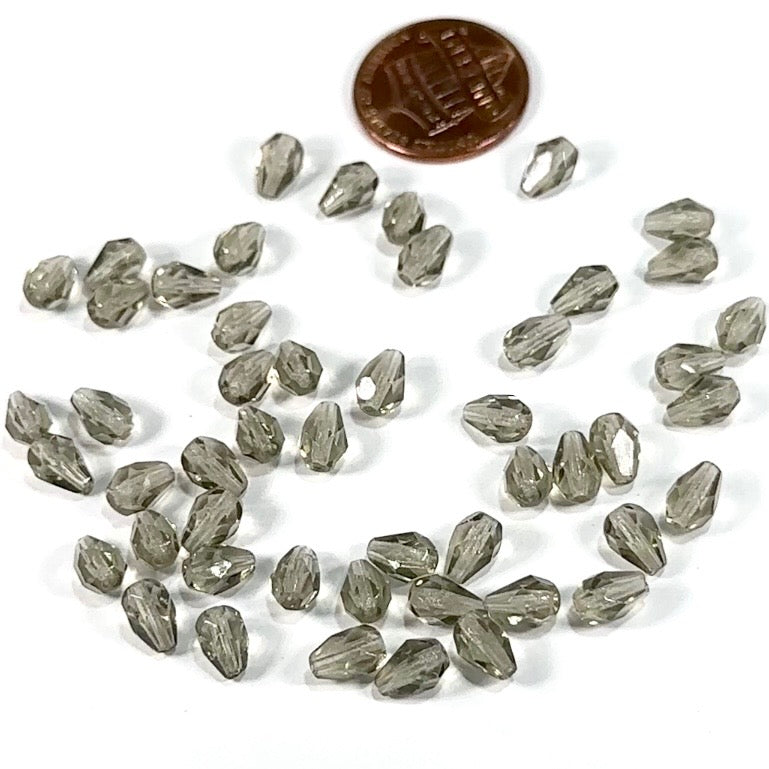Czech Glass Pear Shaped Fire Polished Beads 7x5mm Black Diamond Tear Drops, 50 pieces, J553P