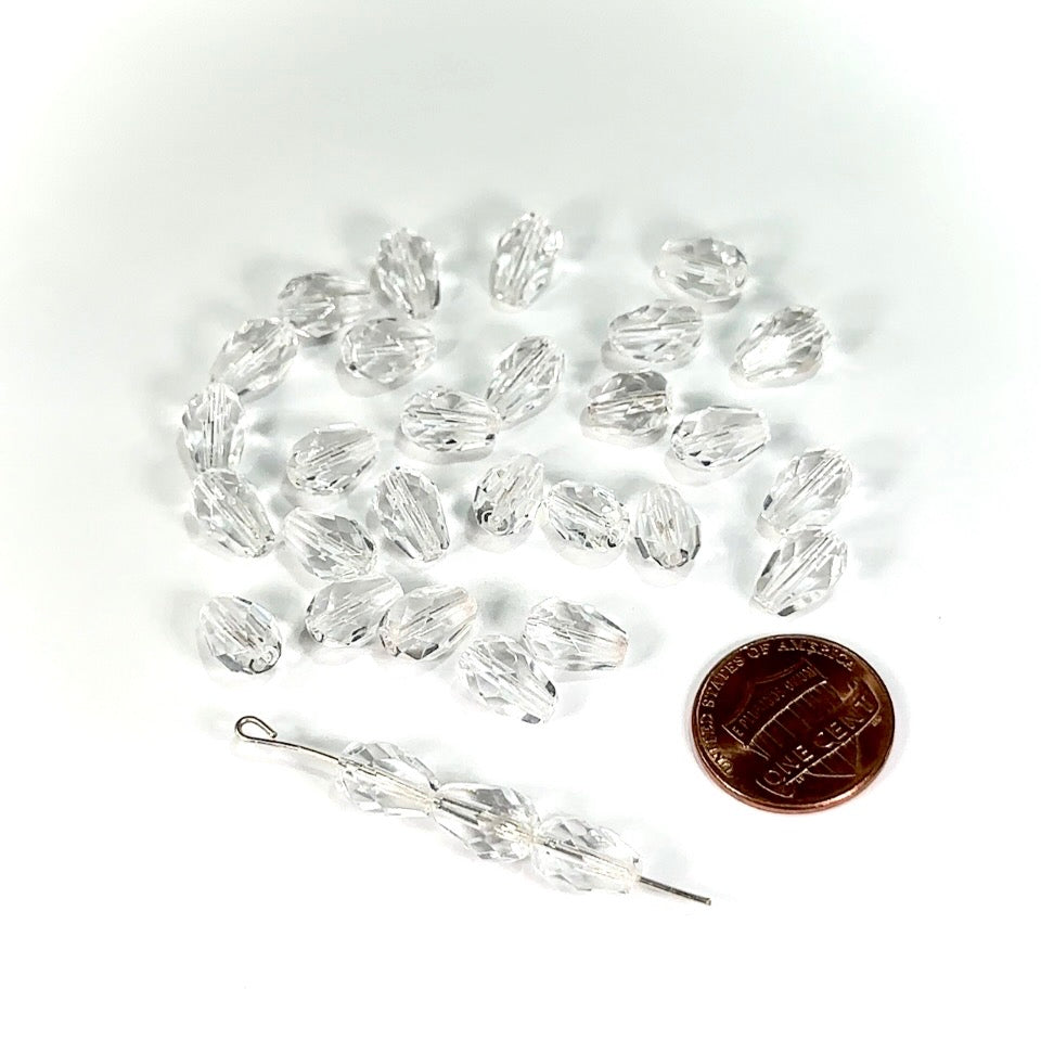 Czech Glass Pear Shaped Fire Polished Beads 10x7mm clear Crystal Tear Drops, 30 pieces, J553S