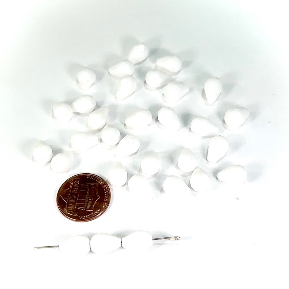 Czech Glass Pear Shaped Fire Polished Beads 10x7mm ChalkWhite Tear Drops, 30 pieces, J553T