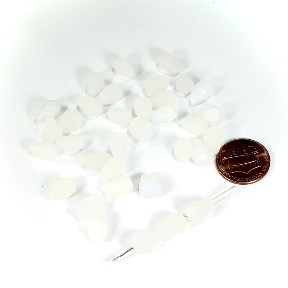 Czech Glass Pear Shaped Fire Polished Beads 10x7mm Matted Crystal Light AB Tear Drops, 30 pieces, J553W
