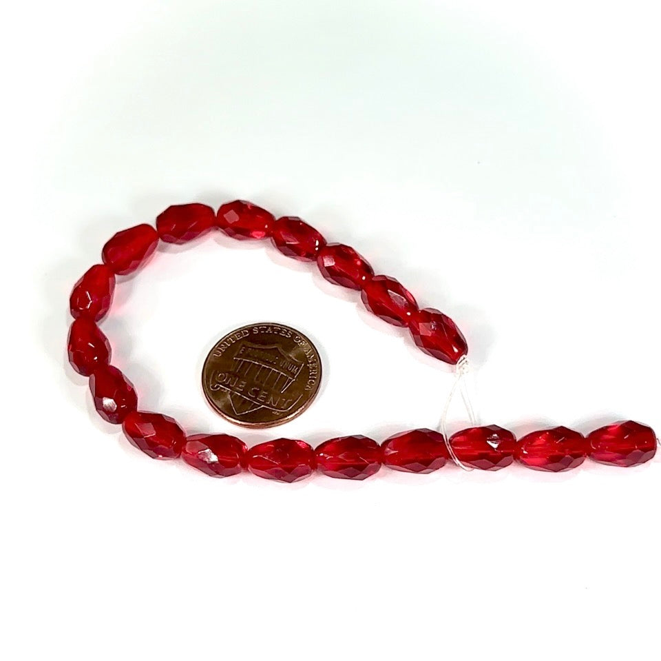 Czech Glass Pear Shaped Fire Polished Beads 10x7mm Light Siam Tear Drops, 18 pieces, J554D