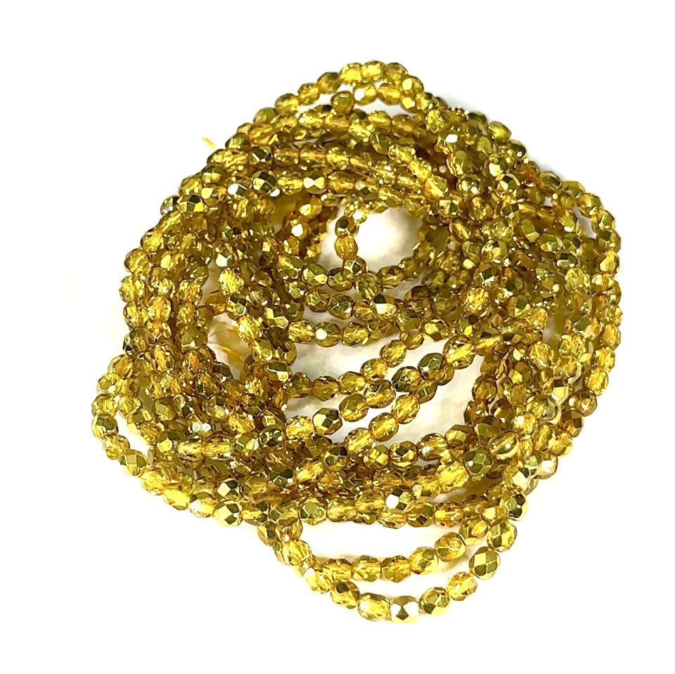 Citron Metallic Czech Fire Polished Round Faceted Glass Beads 4mm 120pcs J555