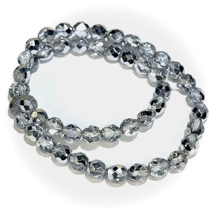 Silver Ice Metallic Czech Fire Polished Round Faceted Glass Beads 3mm 4mm 6mm 8mm 10mm