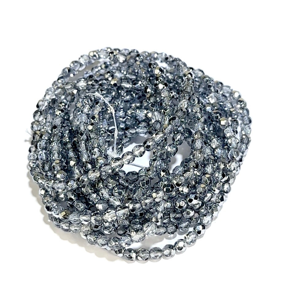 Silver Ice Metallic Czech Fire Polished Round Faceted Glass Beads 3mm 4mm 6mm 8mm 10mm