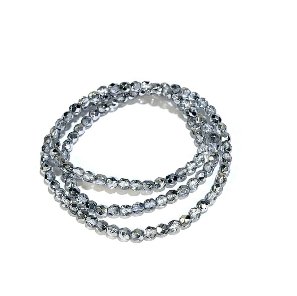 Silver Ice Metallic Czech Fire Polished Round Faceted Glass Beads 3mm 4mm 6mm 8mm 10mm