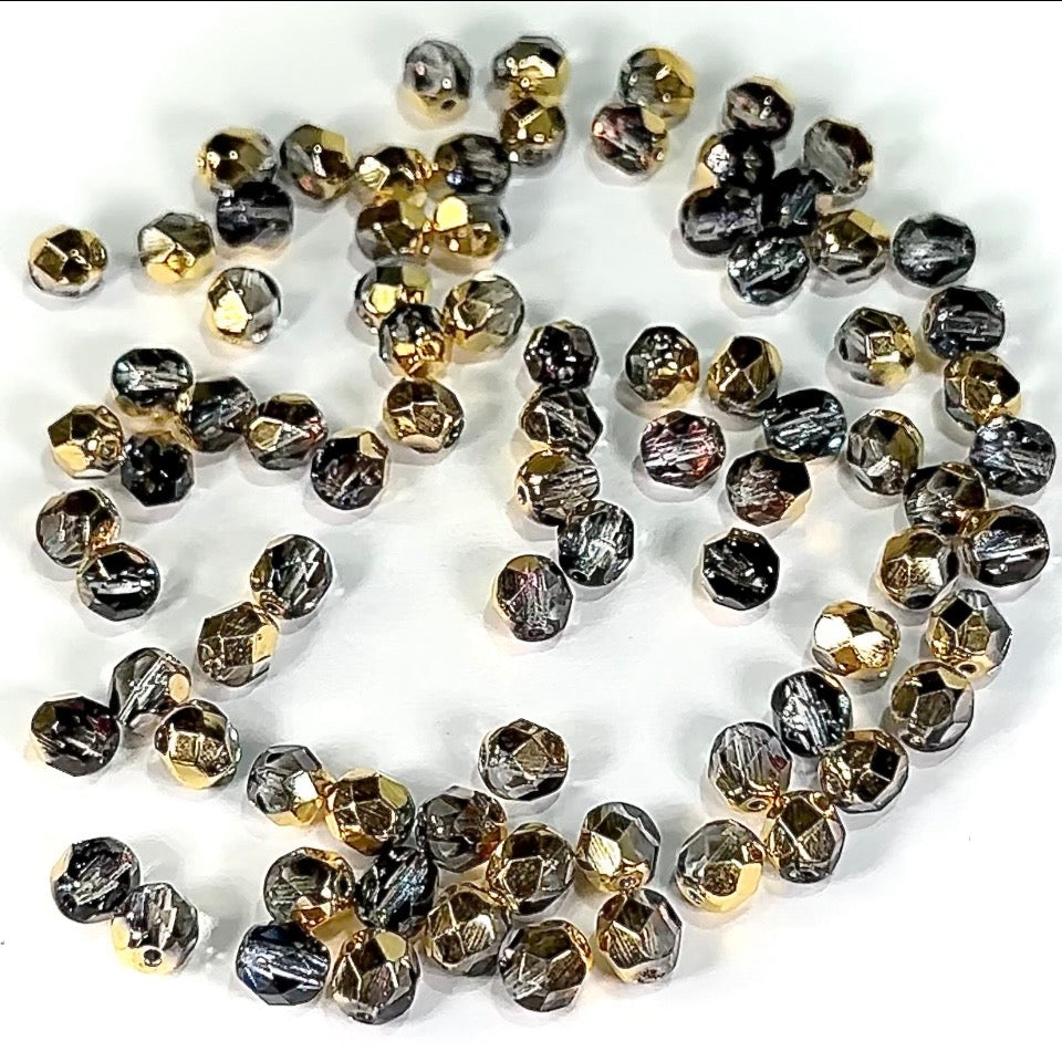 Aurum Gold Half Coated Czech Fire Polished Round Faceted Glass Beads 3mm 4mm 6mm 8mm 10mm