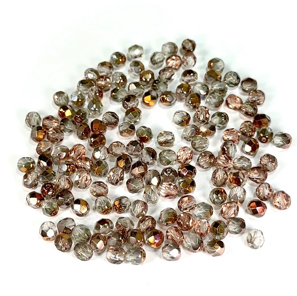 Crystal Capri Gold Half coated Czech Fire Polished Round Faceted Glass Beads