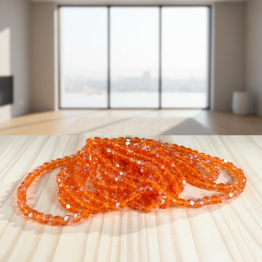 Hyacinth AB orange Czech Fire Polished Round Faceted Glass Beads