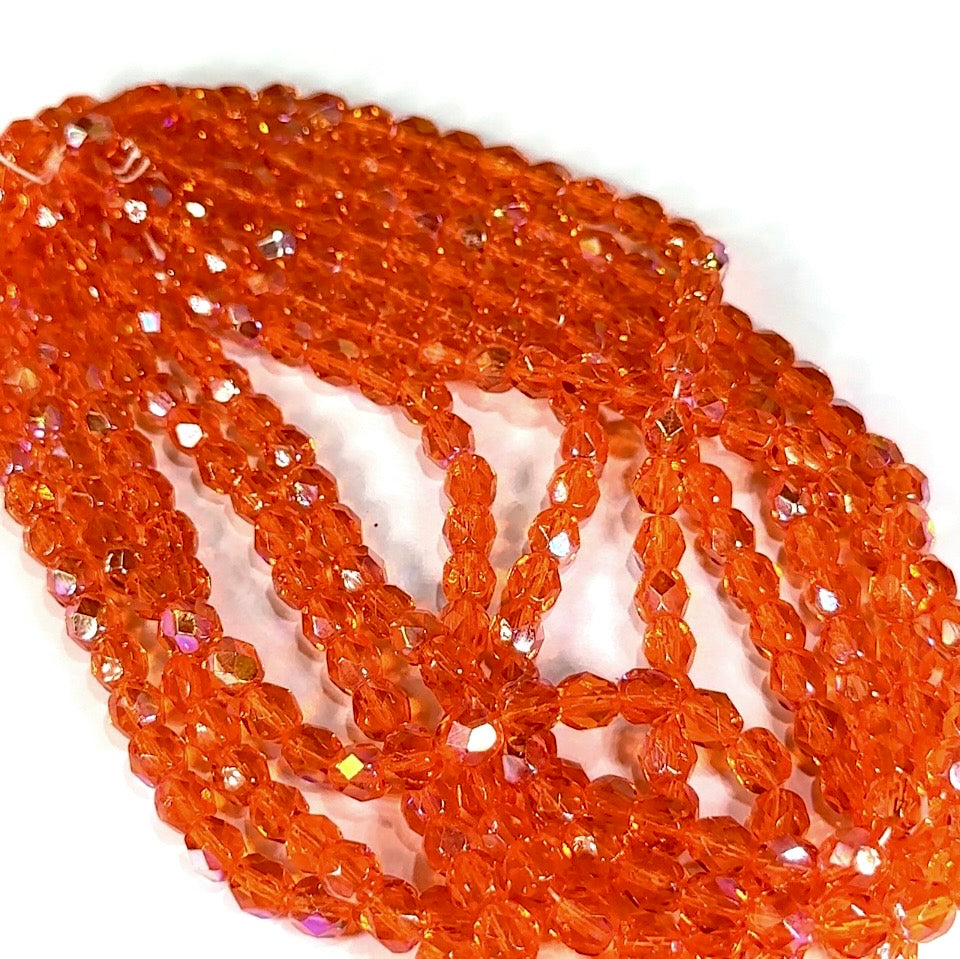 Hyacinth AB orange Czech Fire Polished Round Faceted Glass Beads