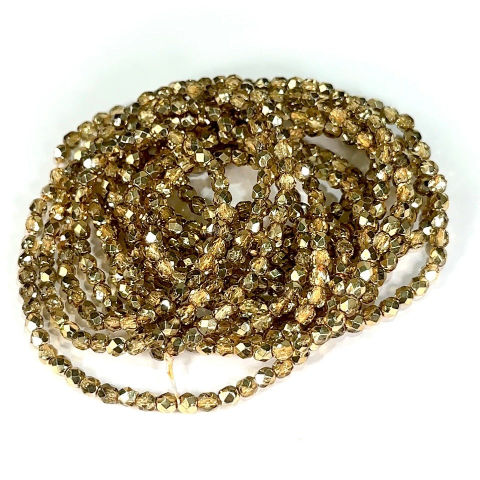 Golden Metallic Czech Fire Polished Round Faceted Glass Beads 4mm 120pcs J583