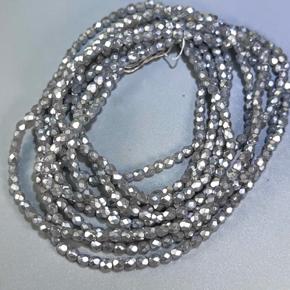 Silver Silk Carmen Pearl Czech Fire Polished Round Faceted Glass Beads 4mm 120pcs J595