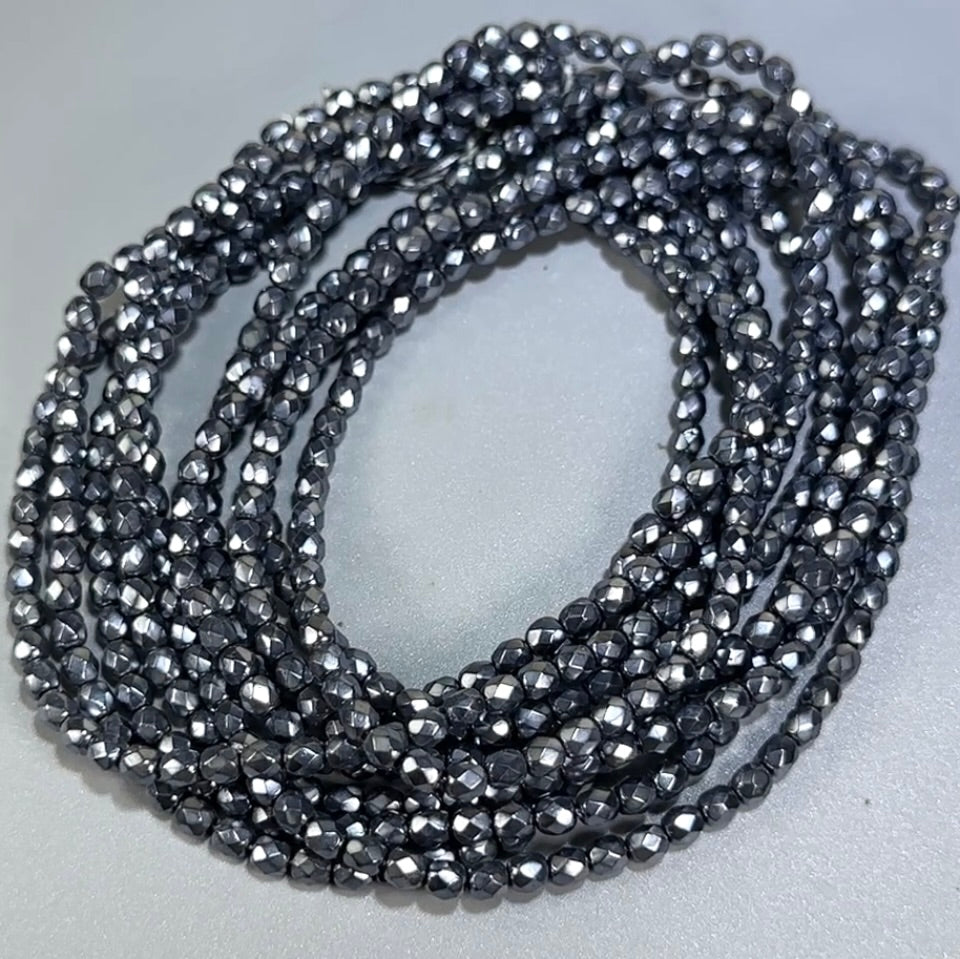 Metallic Blue Carmen Pearl Czech Fire Polished Round Faceted Glass Beads 4mm 120pcs J597