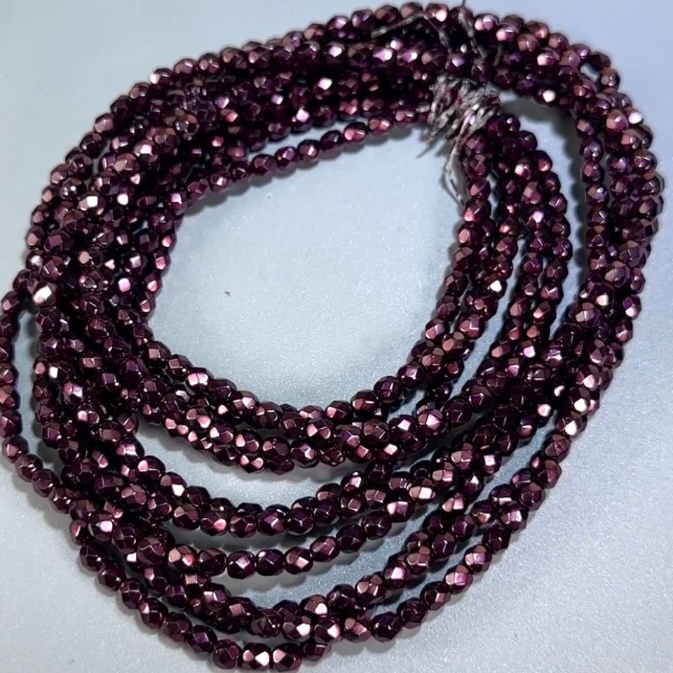 Eggplant Carmen Pearl Czech Fire Polished Round Faceted Glass Beads 4mm 120pcs J598