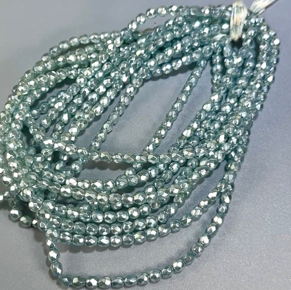Aqua Carmen Pearl Czech Fire Polished Round Faceted Glass Beads 4mm 120pcs J600